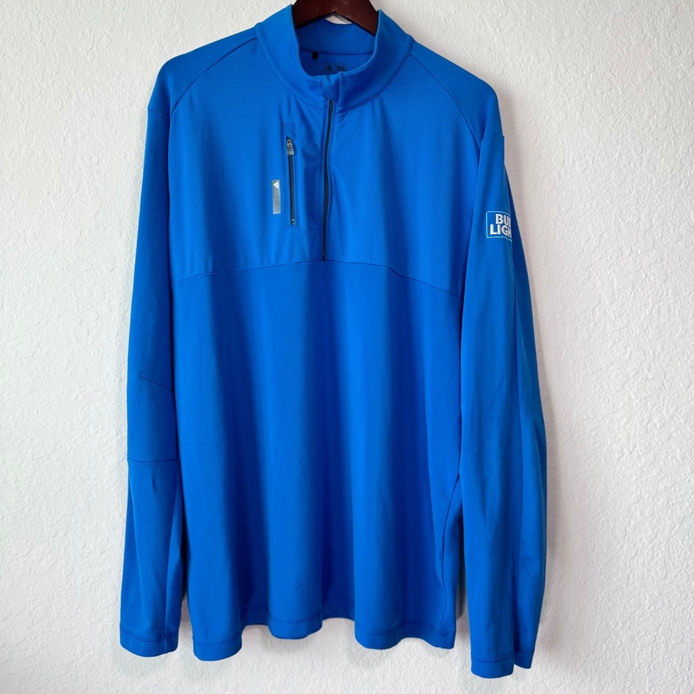 Adidas Golf Climalite Mens XL Royal Blue Quarter Zip Bud Light Pullover Jacket